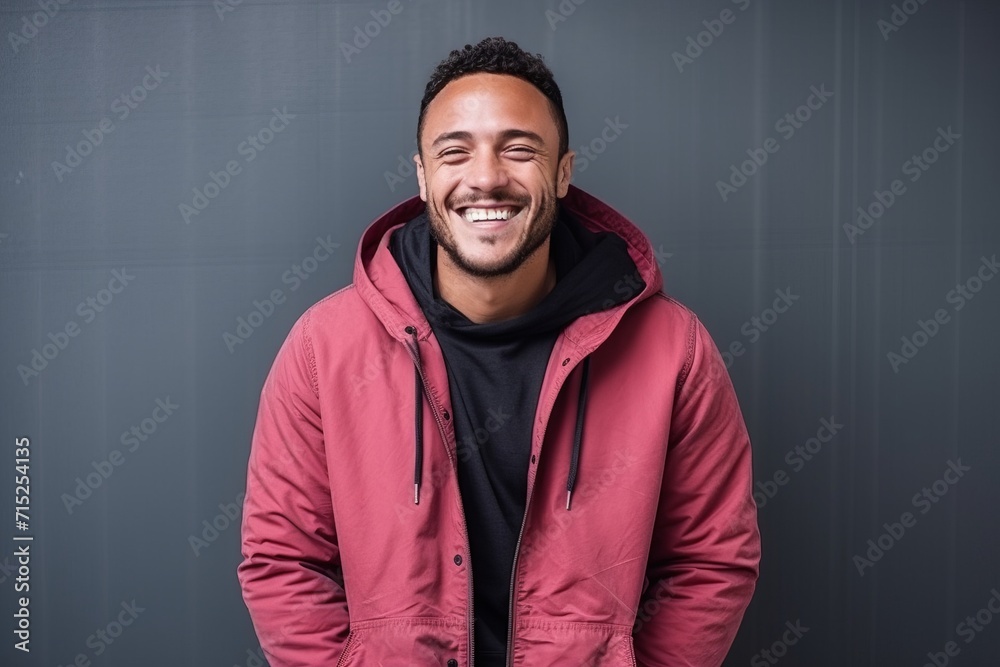 Portrait of a happy young man smiling at camera against grey background Portrait of a happy young man smiling at camera against grey background