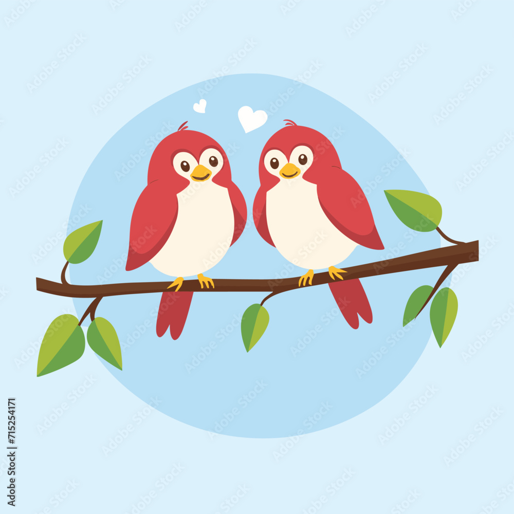 Cute and whimsical illustrations of lovebirds perched on branches or flying around the design, illustration
