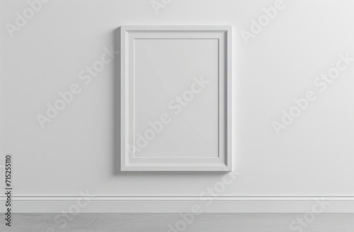 Blank white picture frame on white wall. 3d render illustration