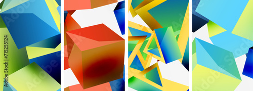 Flying 3d shapes, cubes and other geometric elements background design for wallpaper, business card, cover, poster, banner, brochure, header, website