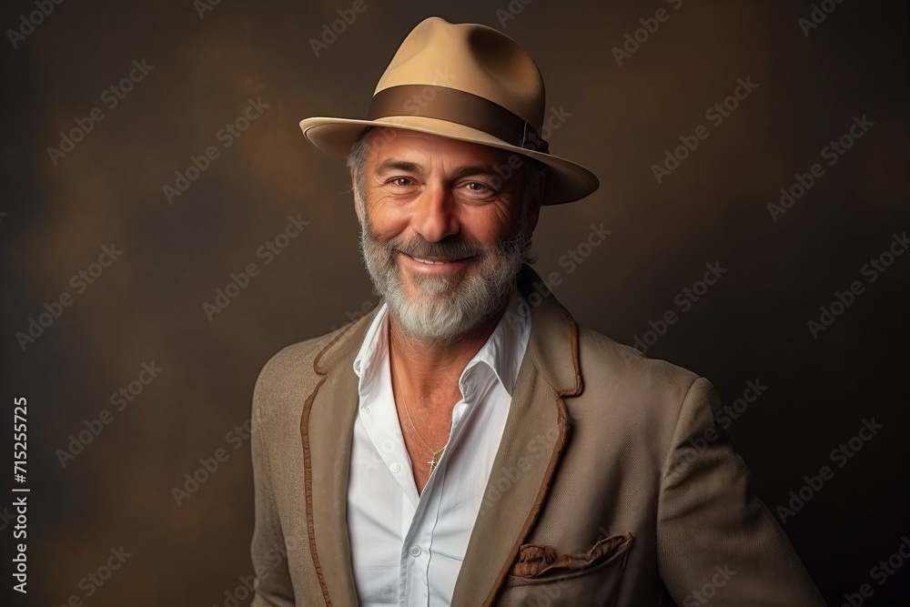 Portrait of a happy senior man in a hat. Studio shot. Portrait of a happy senior man in a hat. Studio shot.