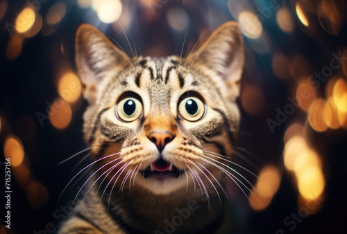 A cat with a surprised expression, featuring an open mouth in a moment of astonishment or curiosity.