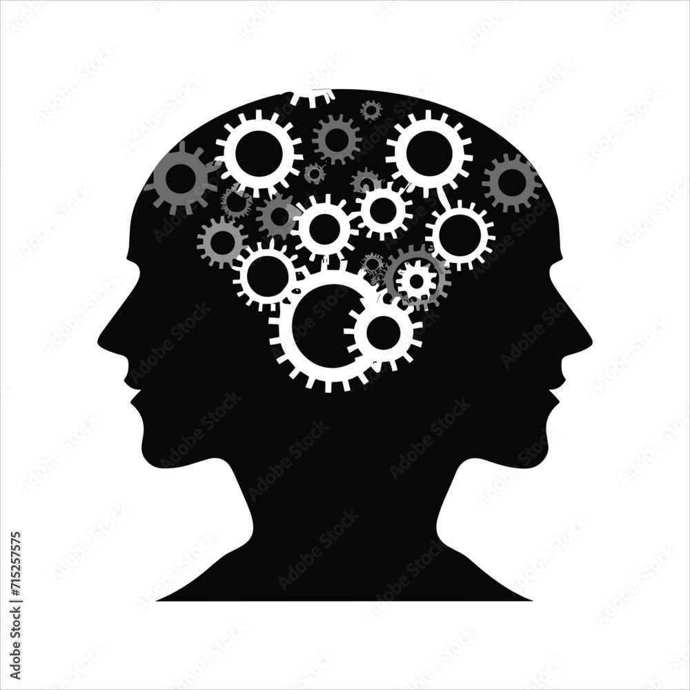 cogs interlocked within two heads talking corporate vector illustrations cogs interlocked within two heads talking corporate vector illustrations