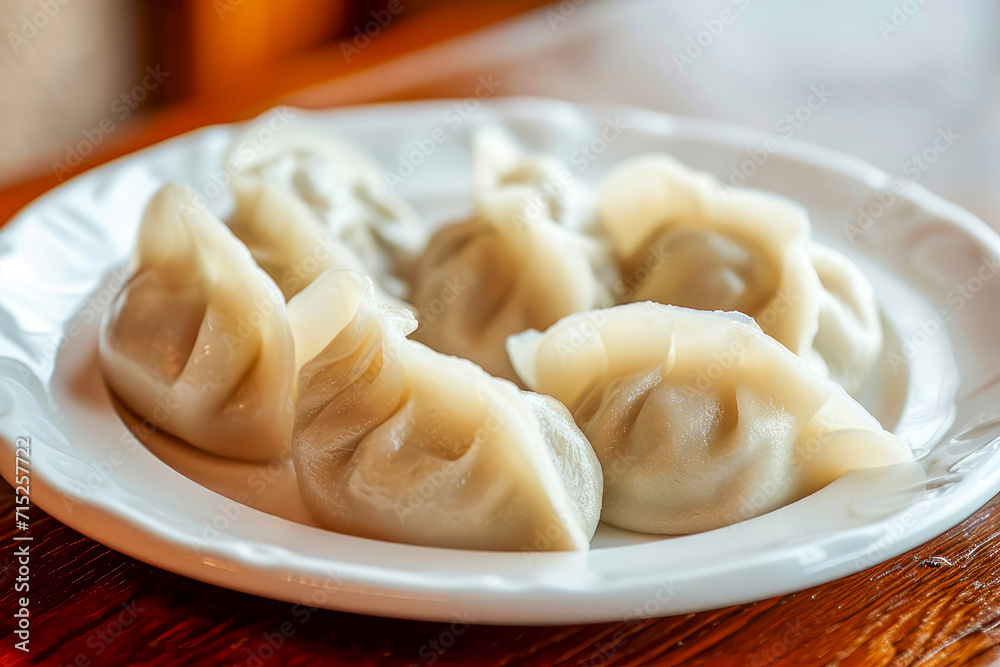 Dumplings served on a white plate. Dumplings served on a white plate.