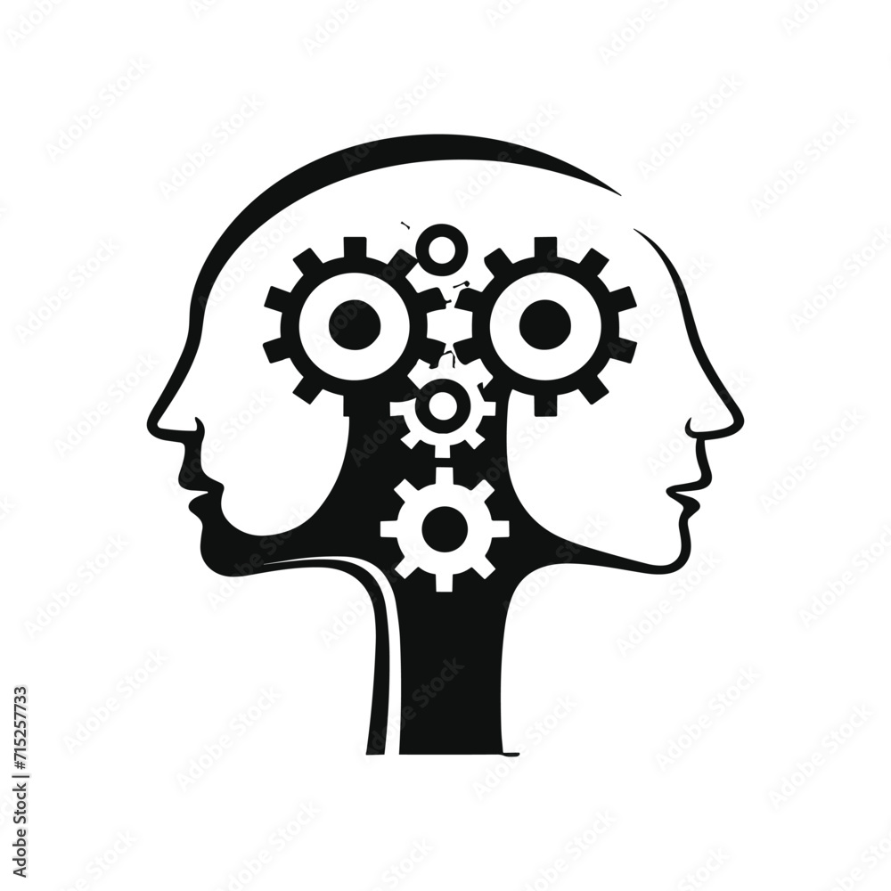 cogs interlocked within two heads talking corporate vector illustrations cogs interlocked within two heads talking corporate vector illustrations