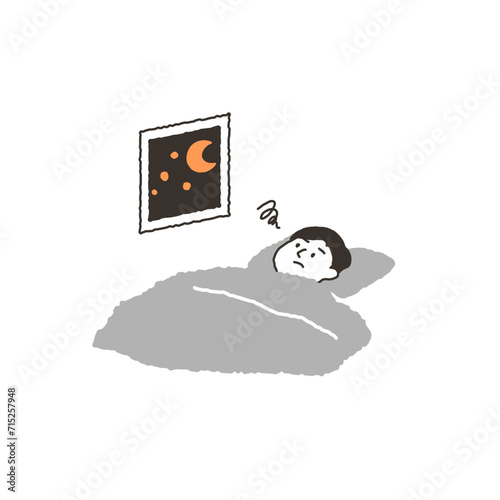 夜に目が冴えて眠れない男性