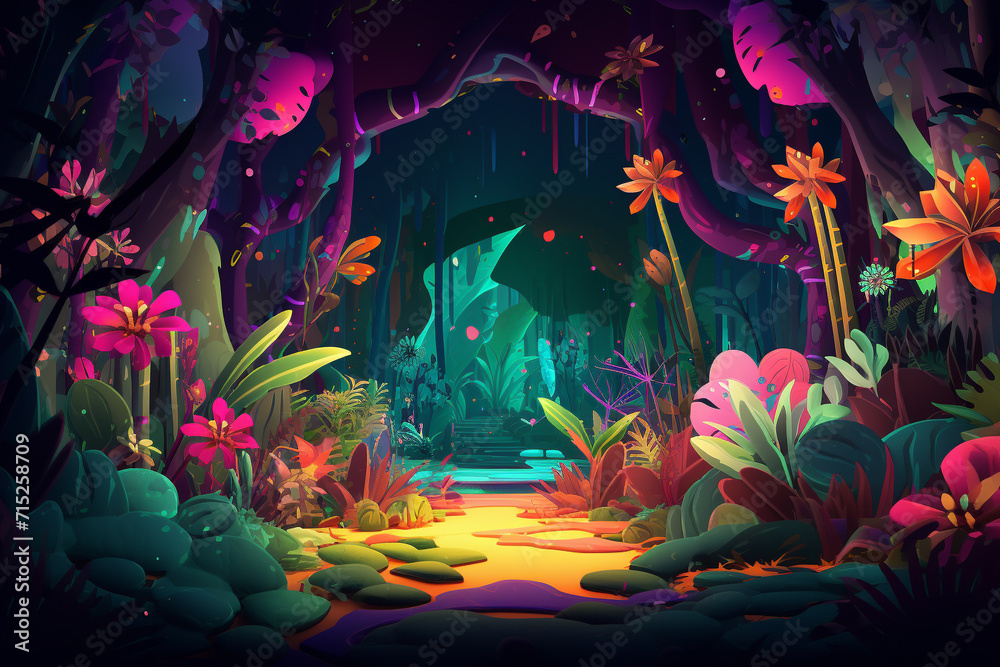 Fantasy Forest Path with Luminous Plants. Stock Illustration | Adobe Stock