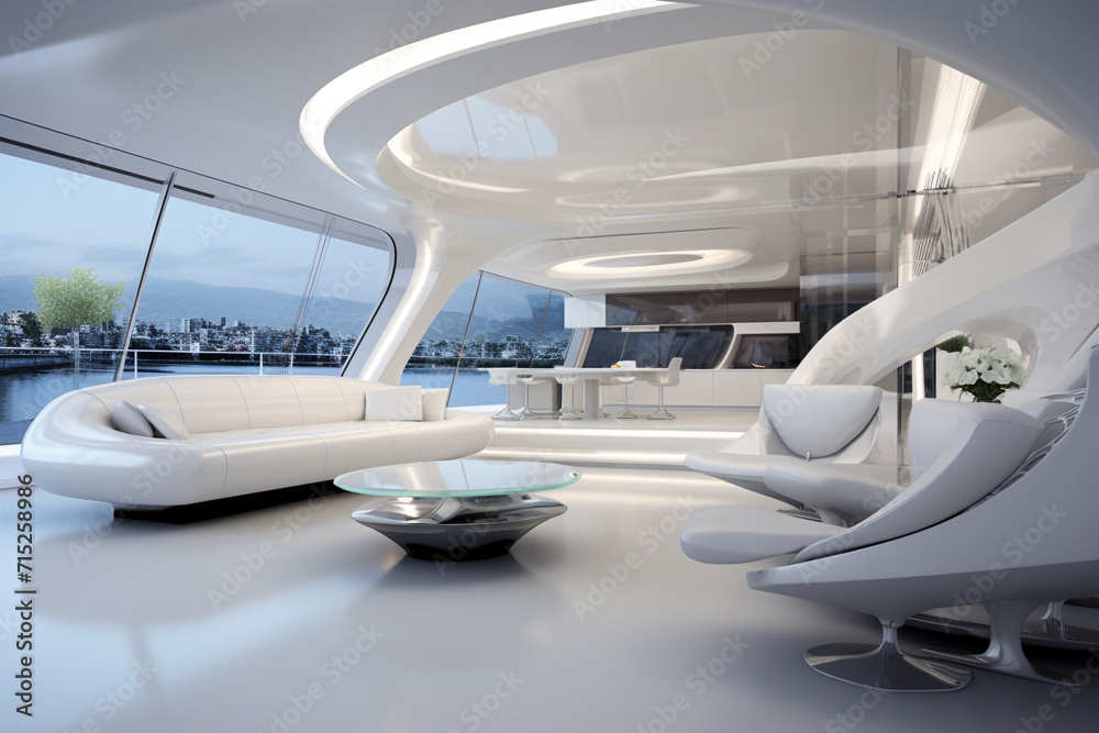 Modern Futuristic Yacht Interior.