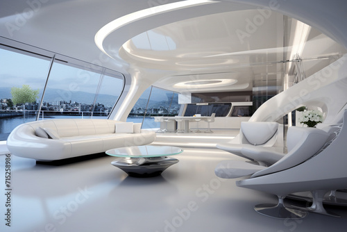 Modern Futuristic Yacht Interior.