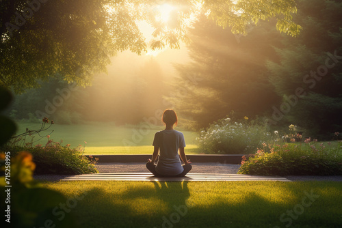 Morning Meditation in Tranquil Garden. photo