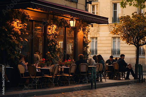 Parisian Sidewalk Cafe Scene.