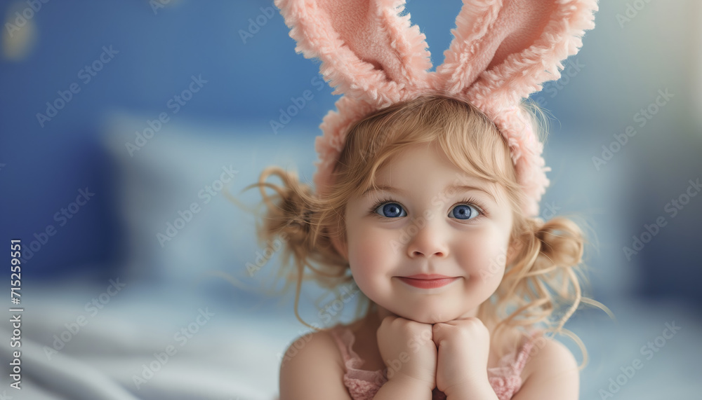 Fototapeta premium a little girl dressed as an easter bunny, celebrating easter