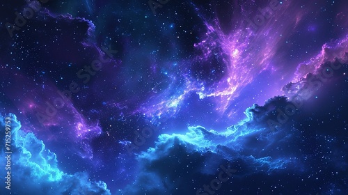 Photographie Beautiful fantasy starry night sky, blue and purple colorful, galaxy and aurora