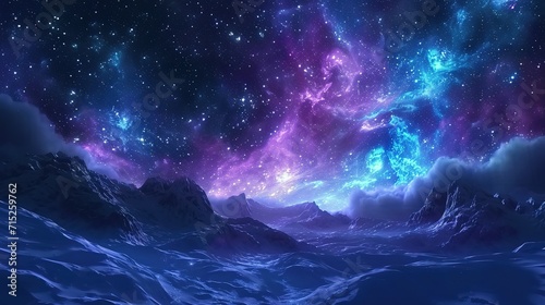 Beautiful fantasy starry night sky, blue and purple colorful, galaxy and aurora 4k wallpaper