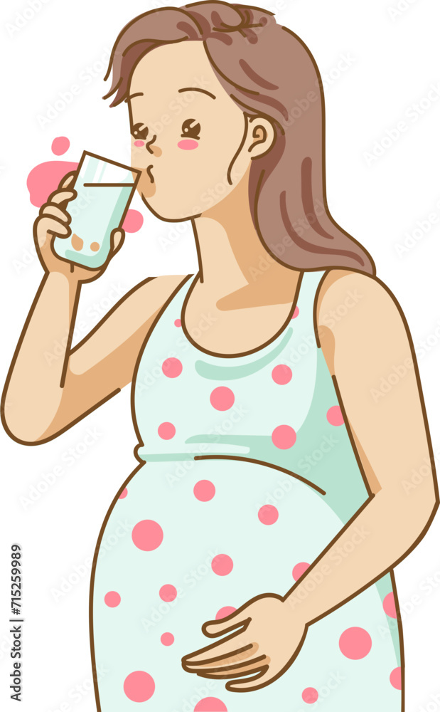 Pregnant woman drinks from a glass Pregnant woman drinks from a glass
