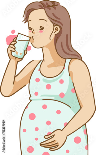 Pregnant woman drinks from a glass