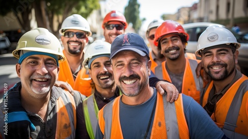 _A_group_of_smiling_construction_workers_wearing_uniform taking group photo real 4k high quality image