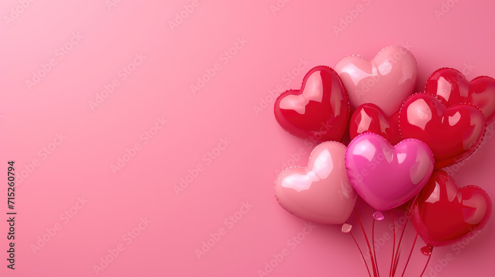 Valentine's Day Hearts Ballons With Copyspace, Saint Valentine And Love Background Concept, Blank Space. Generative ai