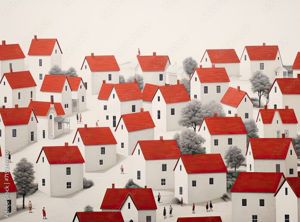A row of small houses grouped together, creating a charming residential scene.