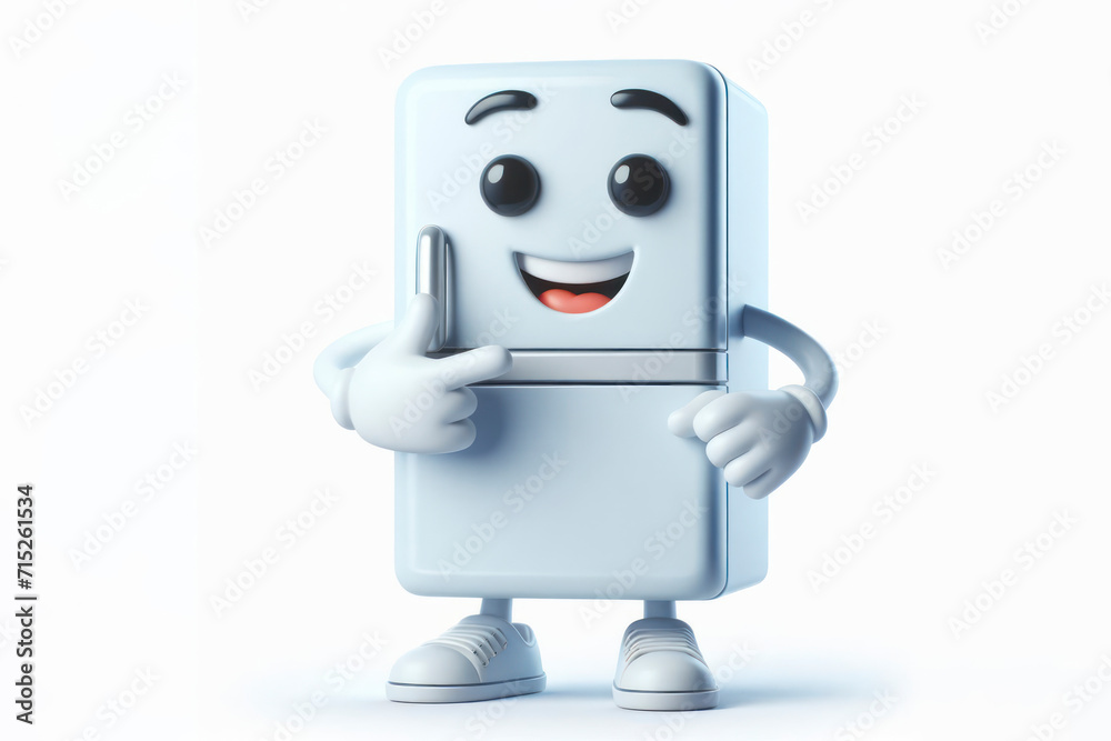 3d fridge character with a smiling face on a white background. ai generative