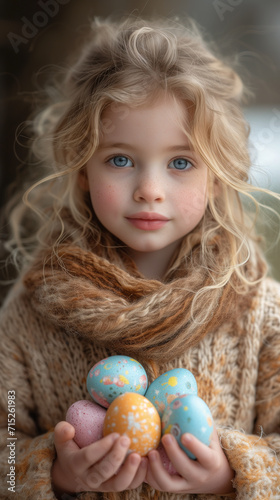 Cherubic Child with Colorful Easter Eggs: A Portrait of Innocent Delight