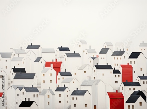 A row of small houses, grouped together to form a community or neighborhood.