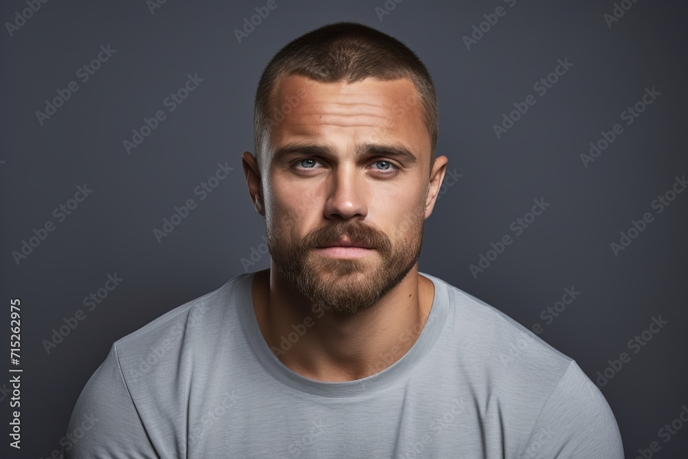 Portrait of a handsome young man over grey background. Men's beauty, fashion.