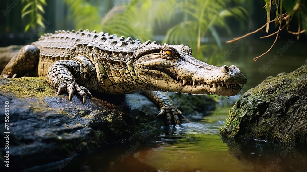 Fototapeta premium crocodile on natural rock