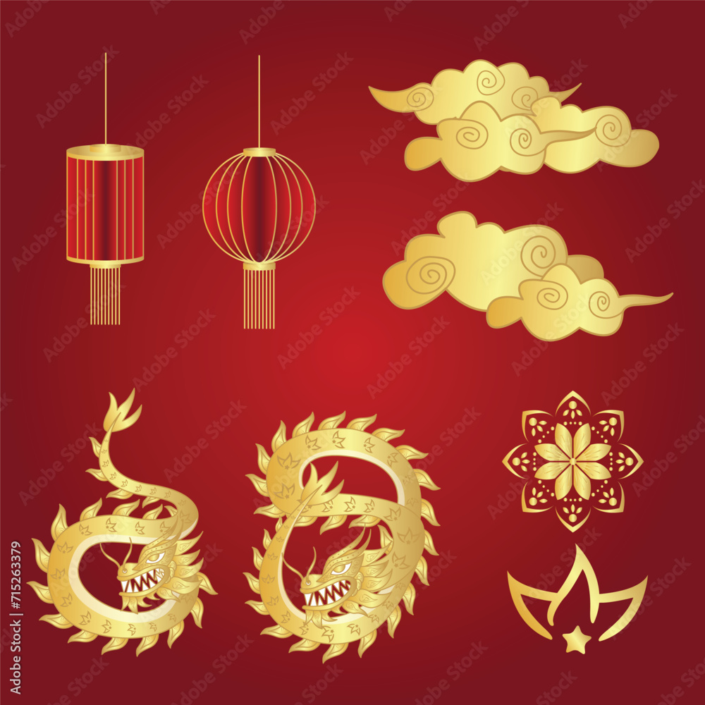 set of vector illustration designs of chinese new year elements