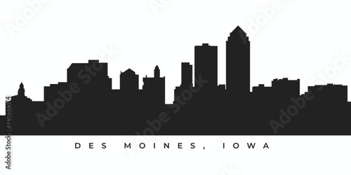 Des Moines city skyline silhouette. Iowa cityscape illustration in vector photo