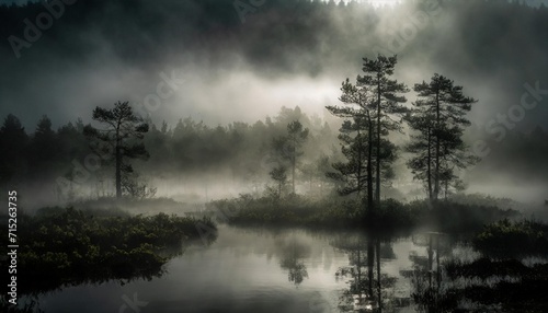 misty morning mist in swamp