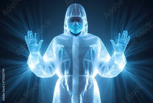 A doctor engaged in a futuristic telemedicine concept, possibly using advanced technology or virtual communication tools to provide medical assistance remotely.