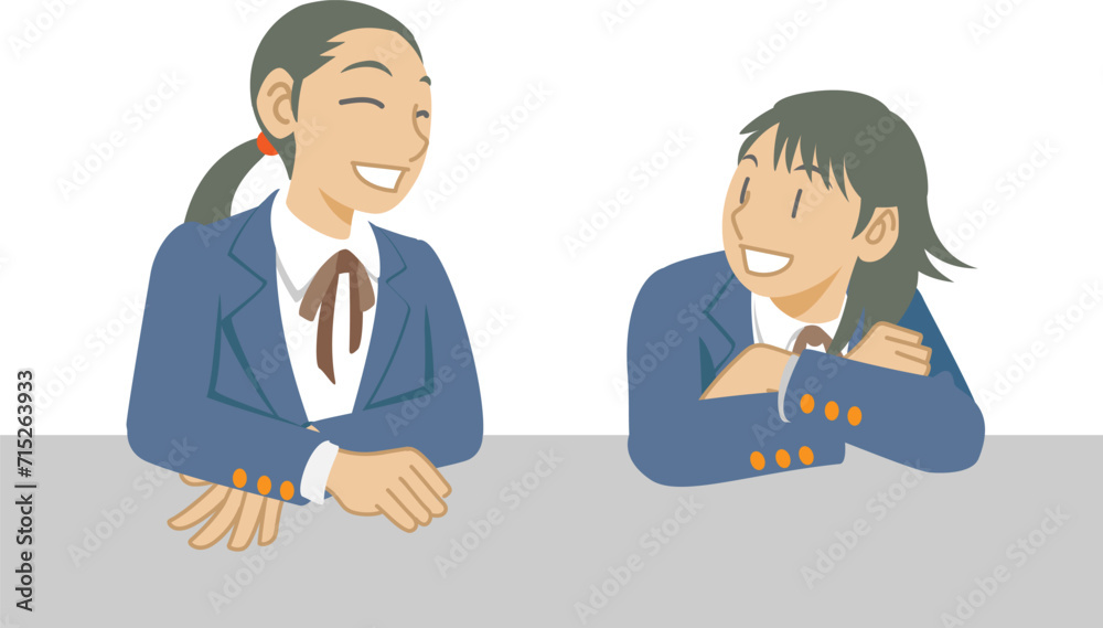 校舎のベランダで談笑する女子学生のイラスト 校舎のベランダで談笑する女子学生のイラスト