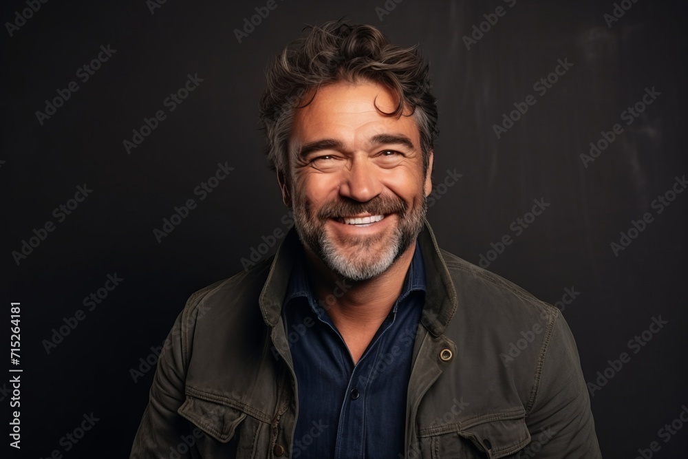 Portrait of a handsome middle-aged man smiling against a dark background Portrait of a handsome middle-aged man smiling against a dark background