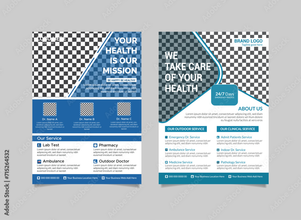 Obraz premium Editable doctor and medical flyer design Templet, Clinical, healthcare advertising poster.