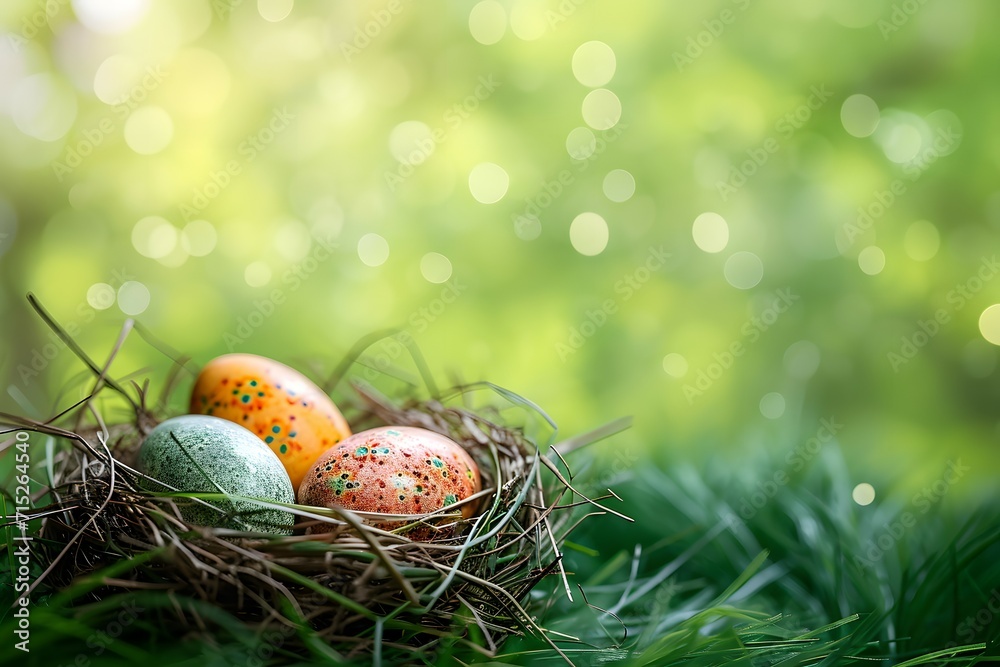 A charming Easter display setup with pastel-colored Easter eggs A charming Easter display setup with pastel-colored Easter eggs