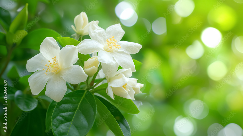 White flowers blooming with lush greenery.