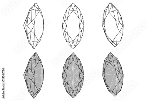 Set of isolated marquise gemstone illustrations photo