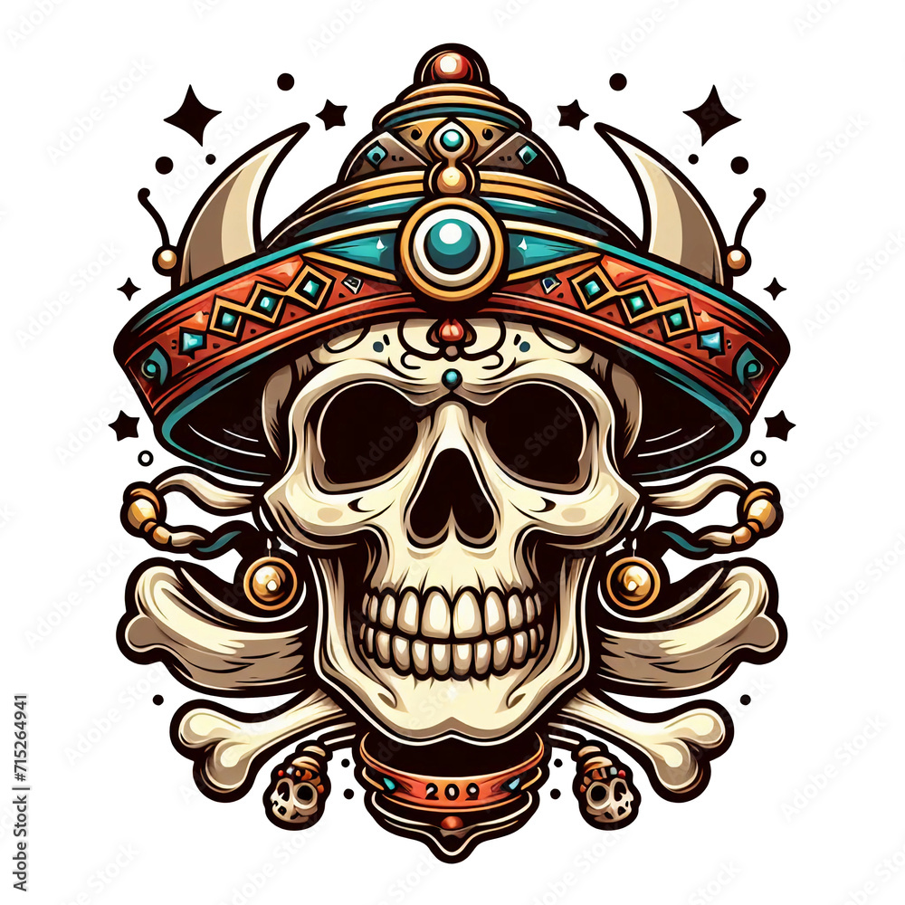 Fototapeta premium Digital art Skull with accessories