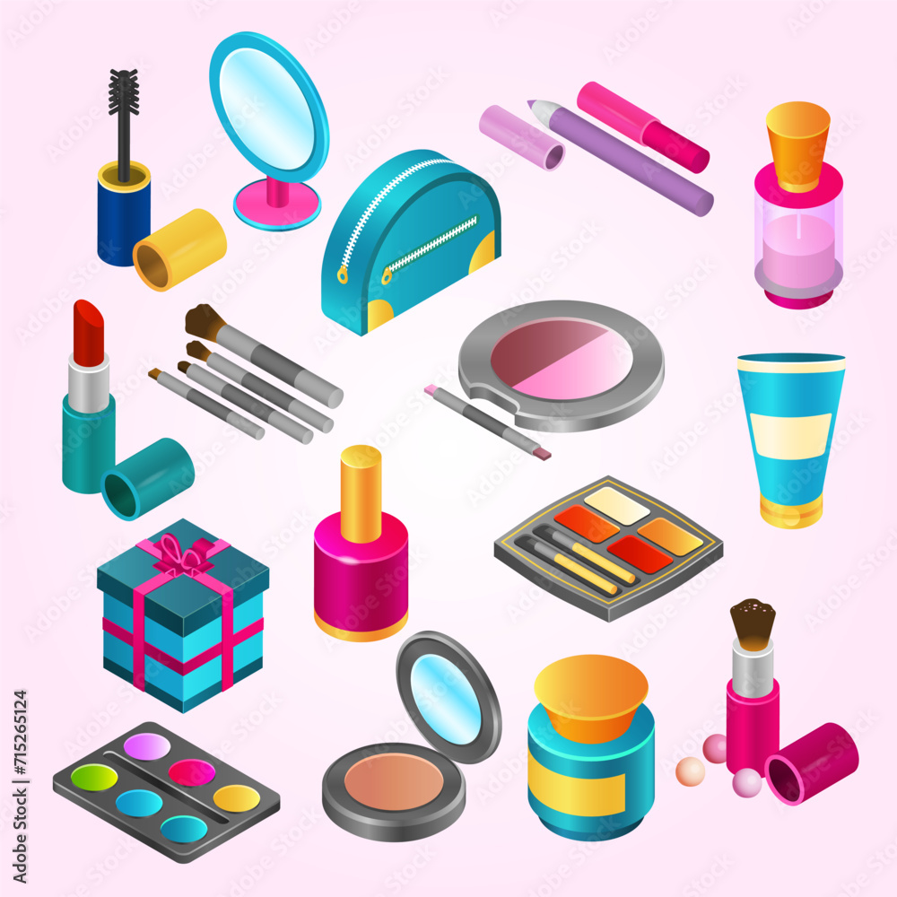 cosmetics isometric set blush eyeshadow facial cosmetics isometric set blush eyeshadow facial