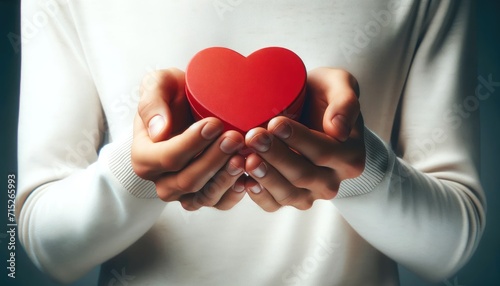 Hands holding a red heart  symbolizing love  care  and health awareness.