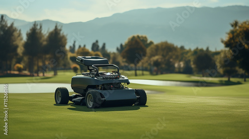 a smart robotic groundskeeper on a golf course maintenance