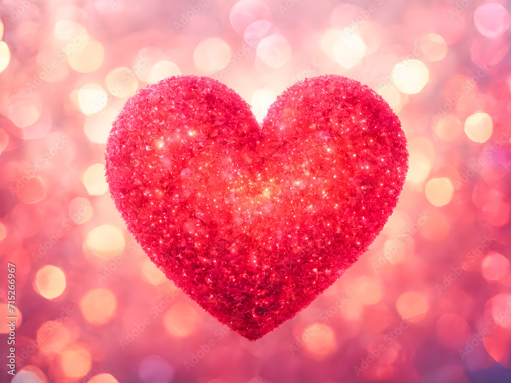 Valentine's day background with red heart on bokeh background