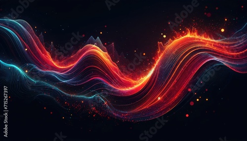 Digital art abstract depicting a dynamic cosmic wave of light particles flowing through space, representing energy and motion.