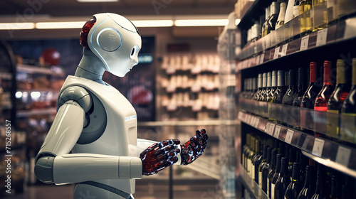 an AI driven robot in a wine shop suggesting wine photo