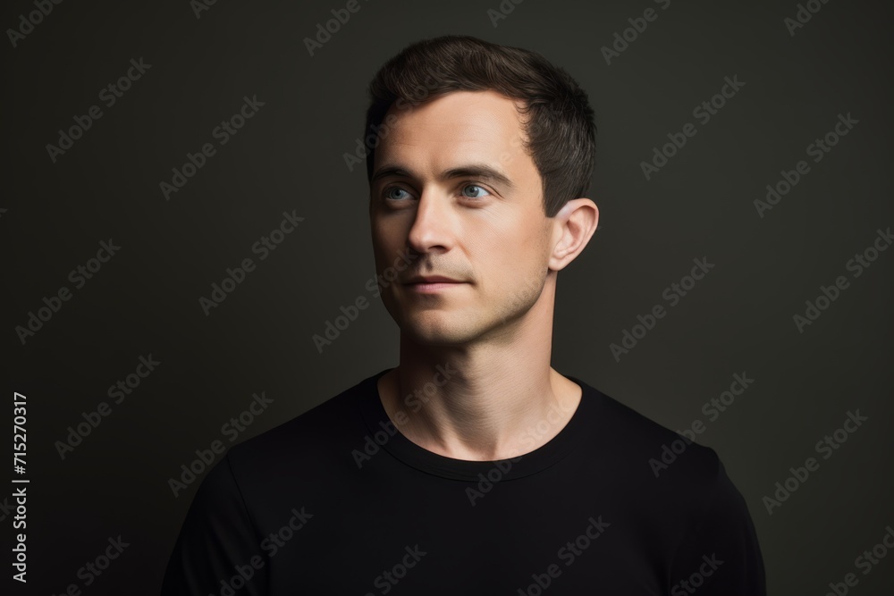 Portrait of a handsome young man in a black t-shirt.