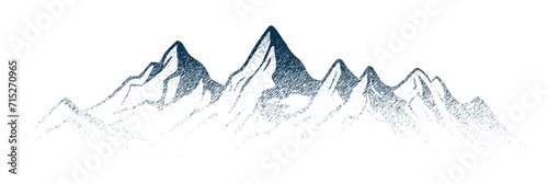 Drawing of mountain isolated on white background, stroke texture, imitation engraving, vector design
