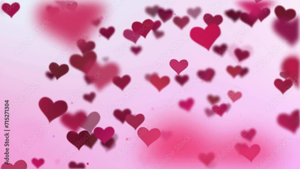 Red hearts blue light flickers, a blurred movement. Bokeh background Big hearts exploding into a lot of smaller hearts. valentines day and Red hearts blue light flickers, a blurred movement. Bokeh background Big hearts exploding into a lot of smaller hearts. valentines day and