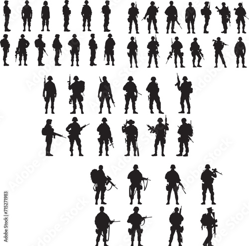 Male and female Soldiers military, security black silhouette on white background 