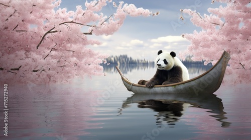 A cute panda on a boat photo